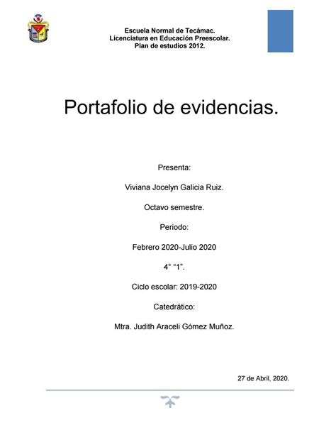 Portafolio De Evidencias Octavo Semestre Práctica Profesional By