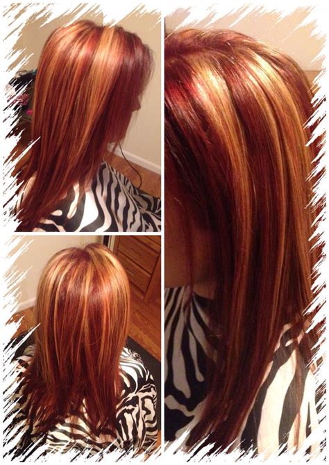 All Over Red With Chunky Blonde Highlights Red Hair With