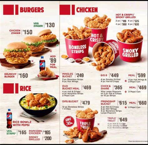 Kfc Menu And Price List For Kharghar Navi Mumbai