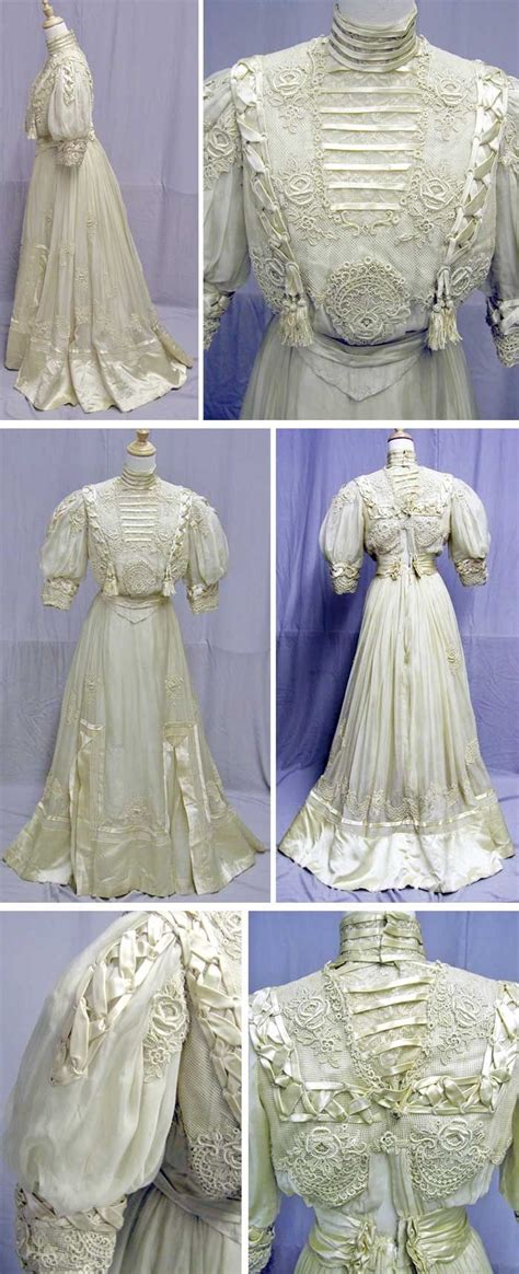 Traje De Te En Seda Y Apliques De Chiffon 1900s Edwardian Clothing