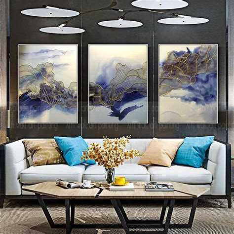 3 Pieces Gold Line Abstract Canvas Painting Wall Art Picture For Living Room Home Wall Decor