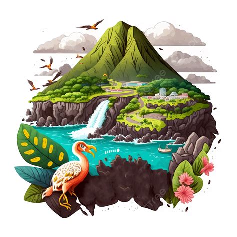 Pulau Jeju Di Lautan Dengan Gunung Dan Pohon Palem, Gunung Dan Pohon