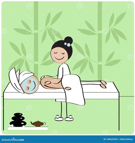 Pretty Girl Makes A Massage In A Beautiful Client Stock Illustration Illustration Of Hands