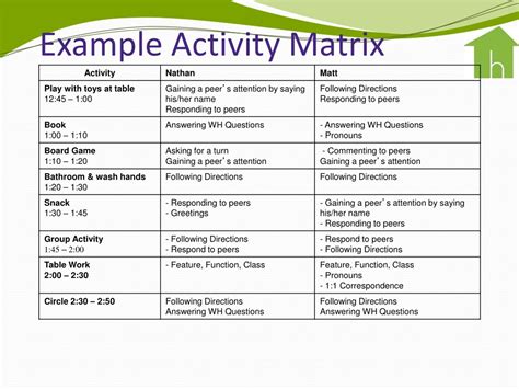 Activity Matrix Template