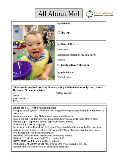 Child A One Page Profile First Page 001 Pen Green Childrens Centre