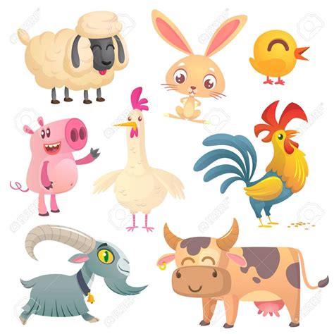 How to draw cute cartoon farm animals. Collection of cartoon farm animals. Vector set of animal icons.. | Animal illustration kids, Cow ...