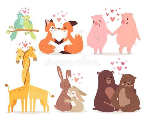 Animals Couple In Love Valentines Day Holiday Vector Illustration