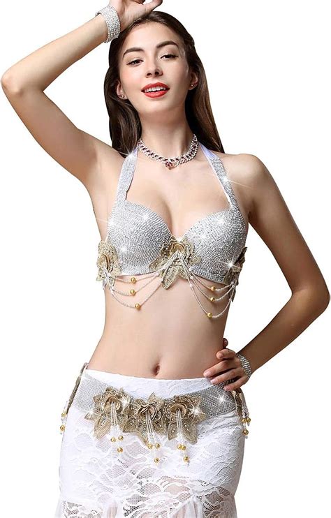Amazon Com Rhinestone Strapless Bra Belly Dance Carnival Sequins Beaded Dance Tops Exotic
