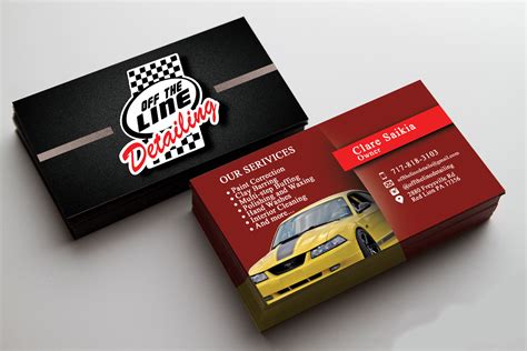 A fluid illustration of a sportscar set on a black background becomes the perfect identity for any auto business. Emerging automotive detailing business | 138 Business Card ...