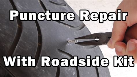 You need a motorcycle tire repair kit, stat. Motorcycle tire repair with roadside puncture repair kit ...