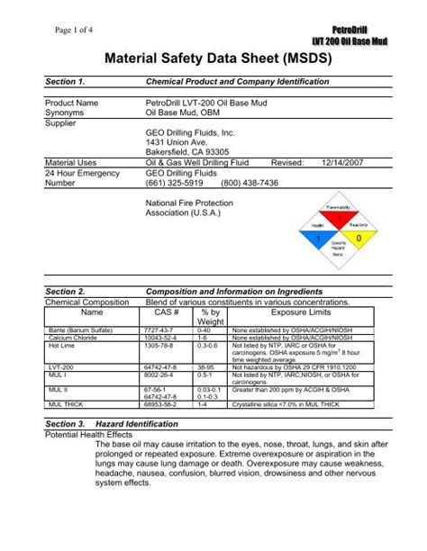 Material Safety Data Sheet Msds Geo Drilling Fluids Inc Hot Sex Picture