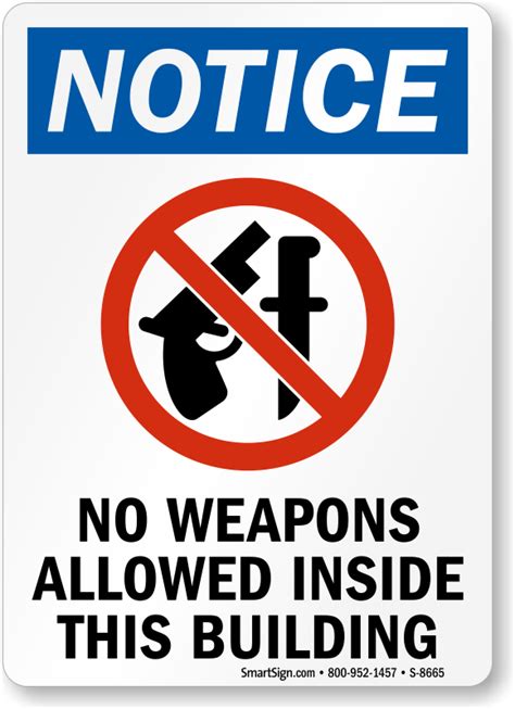 Notice No Weapons Allowed Inside This Building Sign Sku S 8665