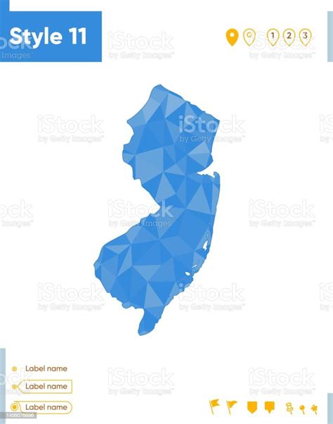 Ilustración de Nueva Jersey Eeuu Mapa Azul De Polietileno Bajo Mapa