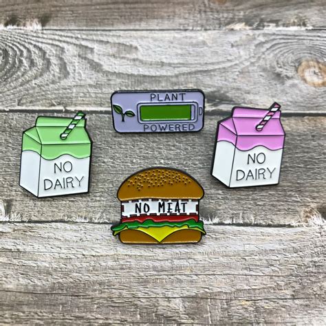 Set Of Vegan Vegetarian Enamel Pins No Meat No Dairy Etsy