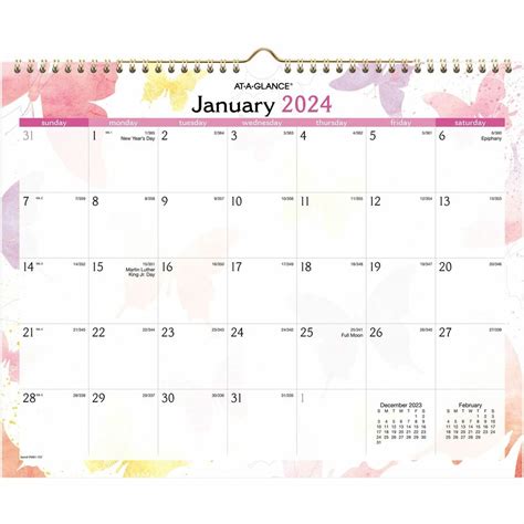 At A Glance Watercolors Monthly Wall Calendar Julian Dates Monthly