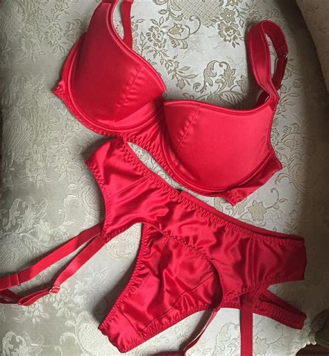 Red Satin Bra Panty And Garter Belt ️ This Gorgeous Ensemble Is Available On Our Website
