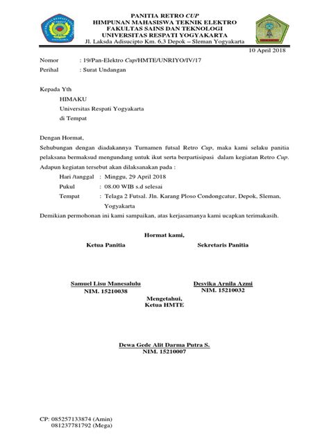 Penjelasan lengkap seputar contoh surat undangan yang baik dan benar. Contoh Surat Undangan Pertandingan Futsal Antar Sekolah ...