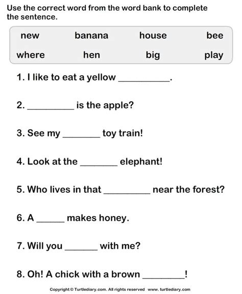 Use Words To Complete The Sentences Worksheet 2 1st Grade Worksheets