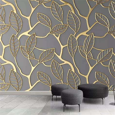 Custom Photo Wallpaper For Walls D Stereoscopic Golden Tree Leaves