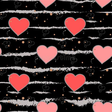 Valentine S Day Background Grunge Brush Strokes Hearts And Stripes Seamless Pattern Love