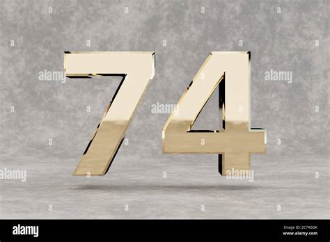 Gold 3d Number 74 Glossy Golden Number On Concrete Background