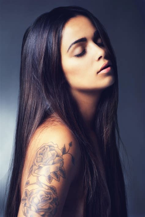 Shes A True Beauty Hot Secy Tattooed Brunette Photo Art Print Poster