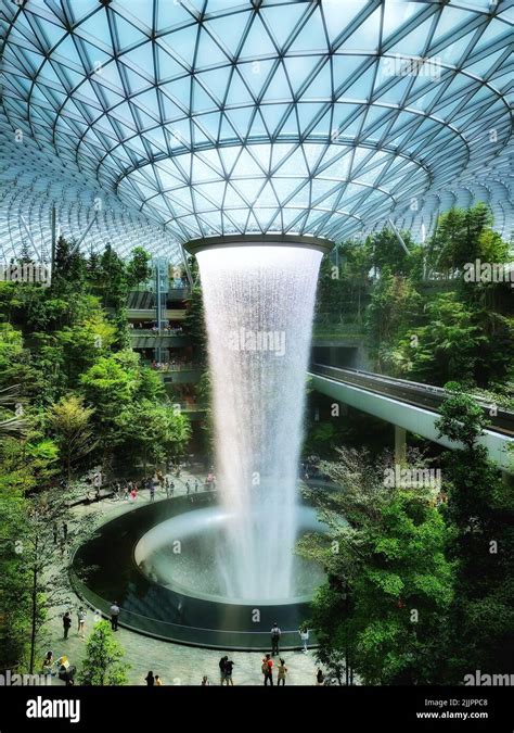 A Vertical Shot Of The Worlds Tallest Indoor Waterfall At The Jewel