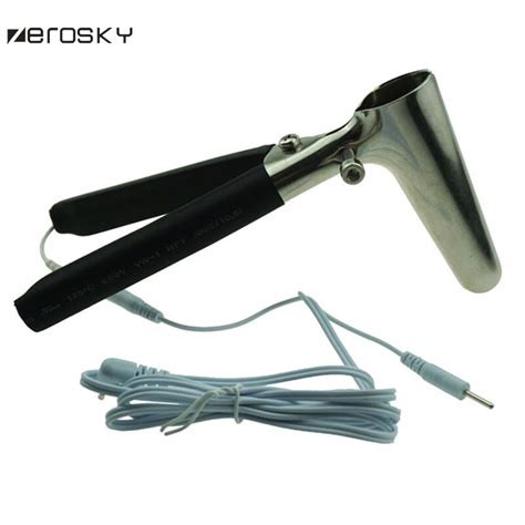 Zerosky Electric Shock Stainless Steel Vaginal Dilator Anal Expander With 2 Heads Needle Cable