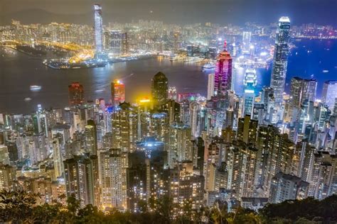 Hong Kong Skyline At Night As Seen From Victoria Peak Editorial Image