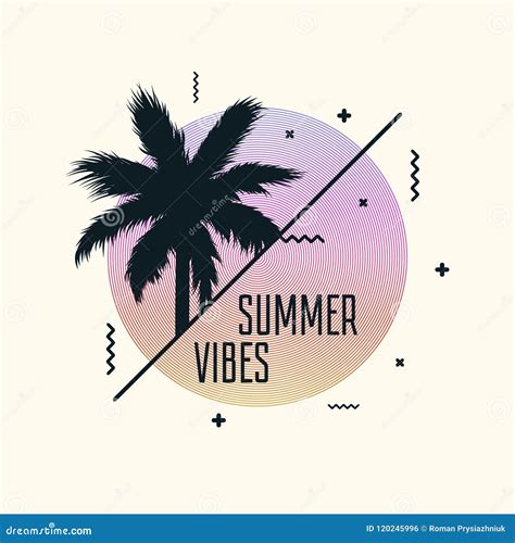 Summer Vibes Slogan Palm Trees Illustration Cartoon Vector