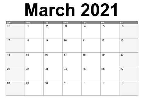 Werfen sie einen blick auf unseren beliebten kalender. Calendar Month Of March 2021 Printable Calendar Templates.