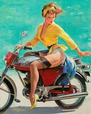 Pinup Girl Gil Elvgren Canvas Print Poster Sexy Girl On Motorcycle