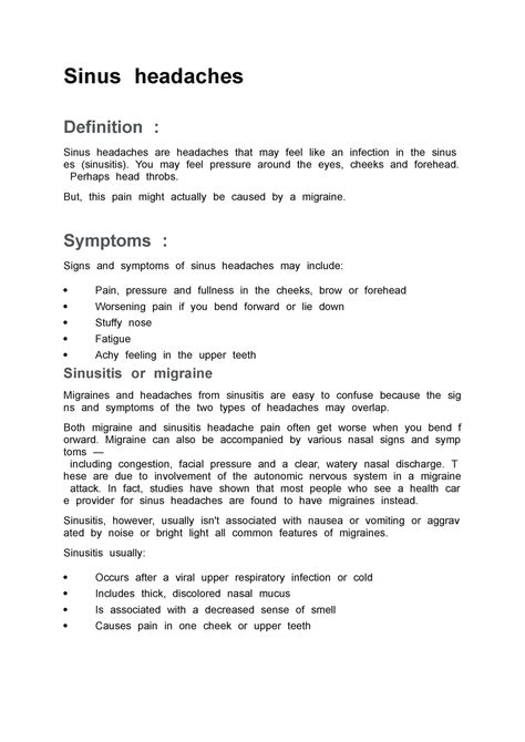 Sinus headaches - SinusTheadaches DefinitionT: - Studocu