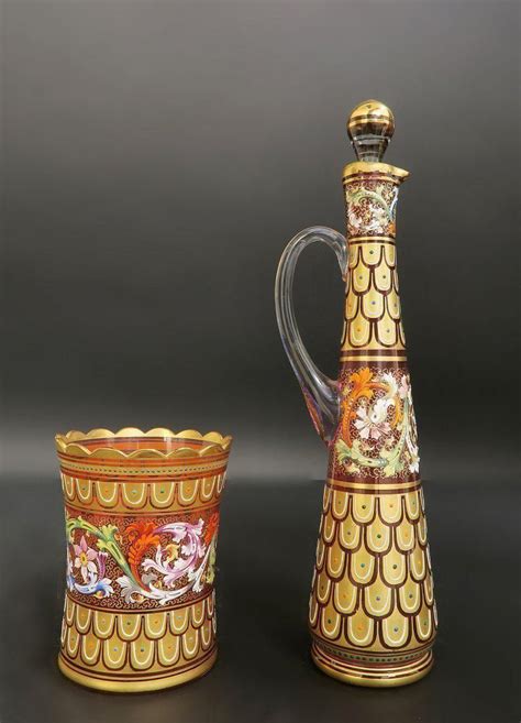 Moser Enamelled Glass Decanter And Beaker 19th Century Liquor Decanter Decanters Barware