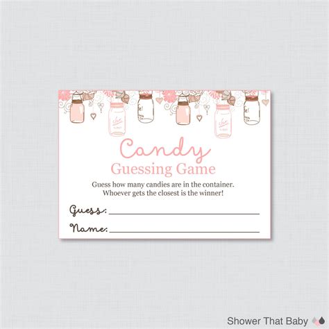 Mason Jar Baby Shower Candy Guessing Game Printable Guess Etsy