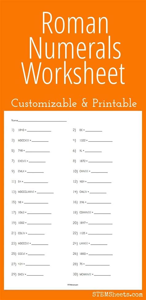 See the category to find more printable coloring sheets. Roman Numerals Worksheet - Customizable | Math STEM ...