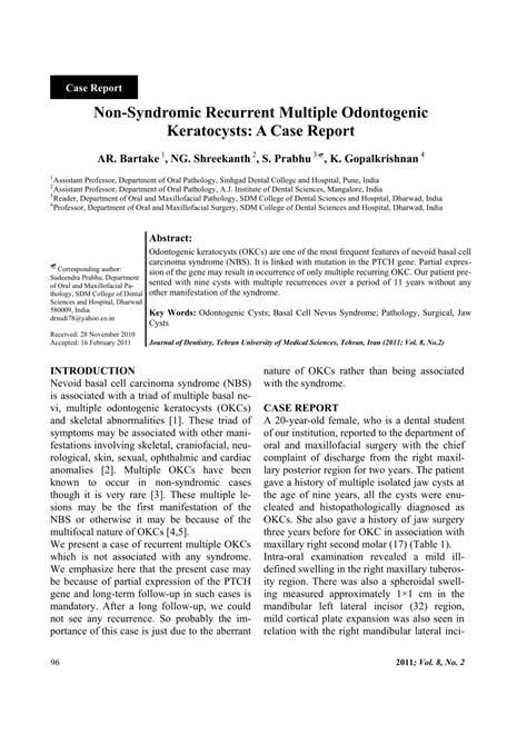 Pdf Non Syndromic Recurrent Multiple Odontogenic Keratocysts A Case