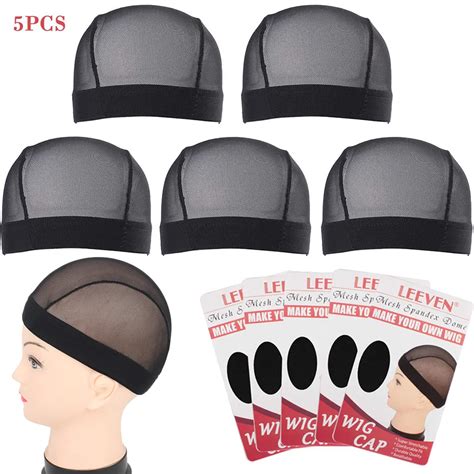 Leeven Pcs Stretchable Nylon Net Mesh Dome Caps For Making Wigs Black