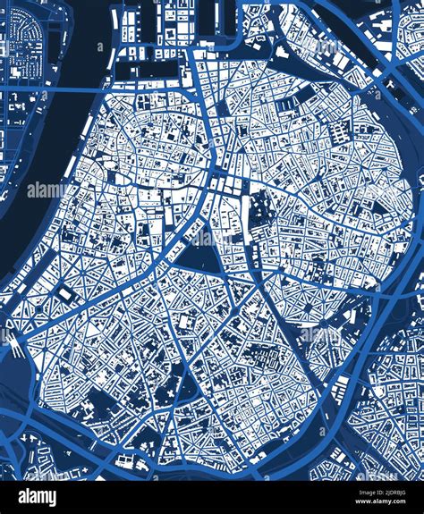 Detailed Blue Map Poster Of Antwerp City Administrative Area Skyline