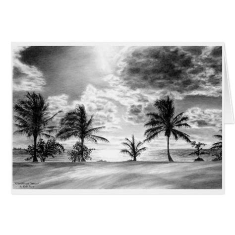 Beach Palm Tree Sunset Drawing By Kelli Swan Cards Zazzle