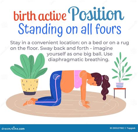 Pregnancy Preparing Birth Active Position Standing On All Fours Stock Vector Illustration Of