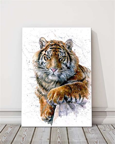 Tiger Painting Watercolour Canvas Picutre Print Wild Cat Paint Etsy Uk