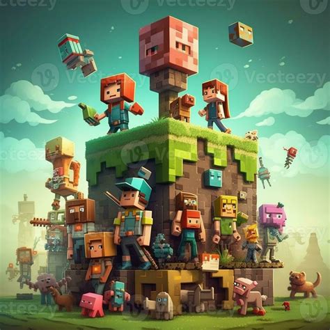 A Group Of Minecraft Characters Standing On Top Of A Building