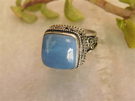 Blue Opal Ringsterling Silver Ringblue Opal Gemstone Etsy