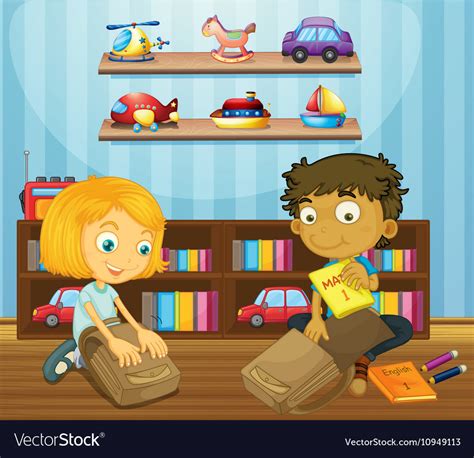 Boy And Girl Packing Schoolbags Royalty Free Vector Image
