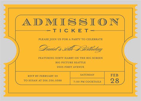 Yellow-Gold Admission Ticket Invitations
