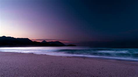 Download 2560x1440 wallpaper calm, beach, purple, sunset, dual wide, widescreen 16:9, widescreen ...