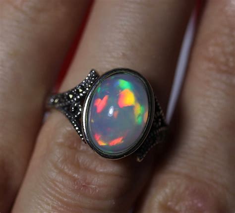 Unique Fire Opal Ring Large Opal Ring Silver Opal Ring Genuine Fire