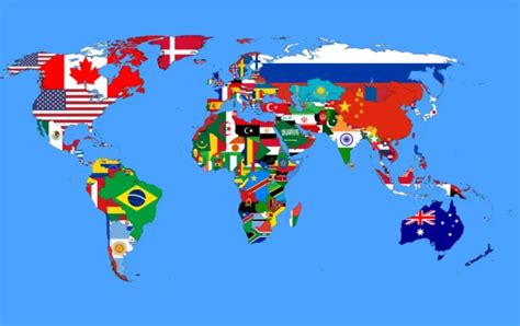 World Map With Flags Of All Nations Abstract Art Canvas Print 16x12