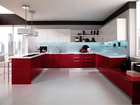 2019 New Red High Gloss Lacquer Kitchen Cabinet With Black Tempered